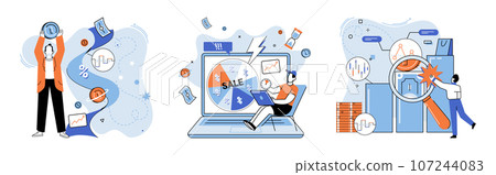 Promotion discount sale. Vector illustration. Flash sale online, gold mine in terrain of online shopping Sales index, stethoscope listening to heartbeat of market Forecast of future sales Promotion discount sale. Vector illustration. Flash sale online, gold mine in terrain of online shopping Sales index, stethoscope listening to heartbeat of market Forecast of future sales 107244083