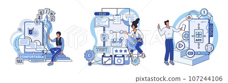 Application testing metaphor. Vector illustration. Application testing, crucible where coding errors are uncovered and rectified App test, sandbox for validating apps functionality Software testing 107244106