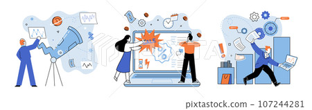 Promotion discount sale. Vector illustration. Sales index, thermometer that gauges market temperature Forecast of future sales, divination tool for strategic planning Flash sale online, sudden 107244281