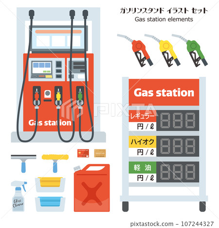 Gas station illustration set 107244327