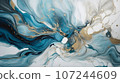 Elegant blue white and gold marble acrylic flow illustation, abstract background. Generavie AI 107244609