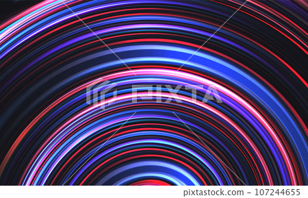 Abstract bright background with red and blue circle geometric lines. Futuristic technology concept with rounded lines. 107244655