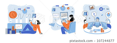 Promotion discount sale. Vector illustration. Sales index, mirror reflecting market reality Forecast of future sales, crystal ball showing future revenue paths Flash sale online, jackpot event 107244877