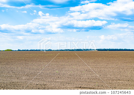 Photography on theme big empty farm field for organic harvest 107245643