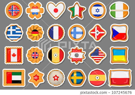 Set homemade cookie with flag country world in tasty biscuit 107245676