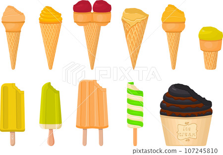 big kit ice cream popsicle different types in cone waffle cup 107245810