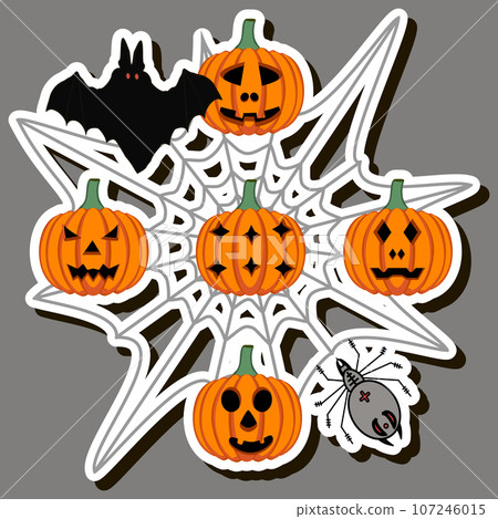 Illustration on theme sticker for celebration holiday Halloween with orange pumpkins Illustration on theme sticker for celebration holiday Halloween with orange pumpkins 107246015