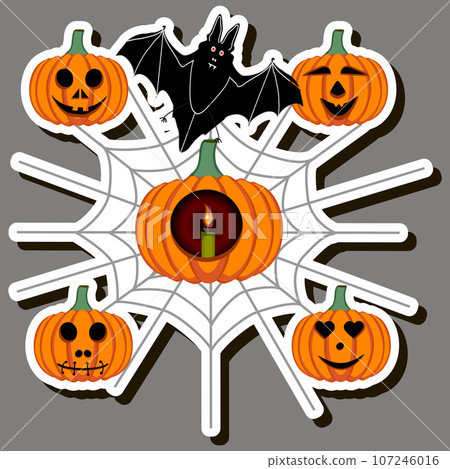 Illustration on theme sticker for celebration holiday Halloween with orange pumpkins Illustration on theme sticker for celebration holiday Halloween with orange pumpkins 107246016