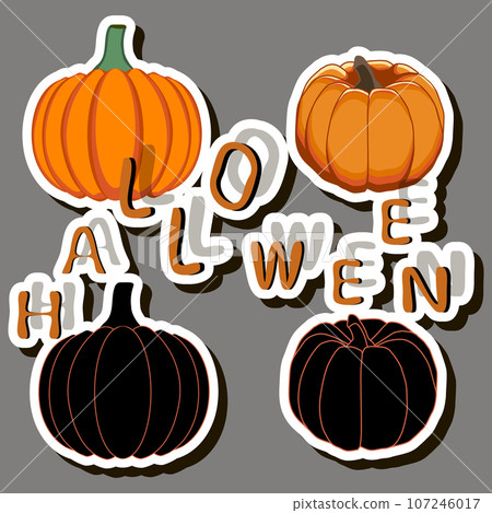 Illustration on theme sticker for celebration holiday Halloween with orange pumpkins Illustration on theme sticker for celebration holiday Halloween with orange pumpkins 107246017