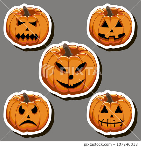 Illustration on theme sticker for celebration holiday Halloween with orange pumpkins Illustration on theme sticker for celebration holiday Halloween with orange pumpkins 107246018