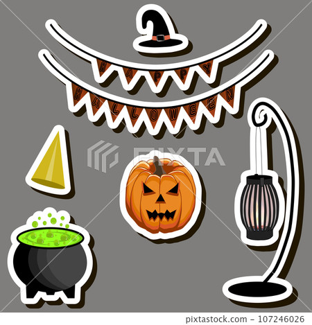 Illustration on theme sticker for celebration holiday Halloween with orange pumpkins Illustration on theme sticker for celebration holiday Halloween with orange pumpkins 107246026