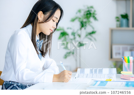 School girls studying 107246556