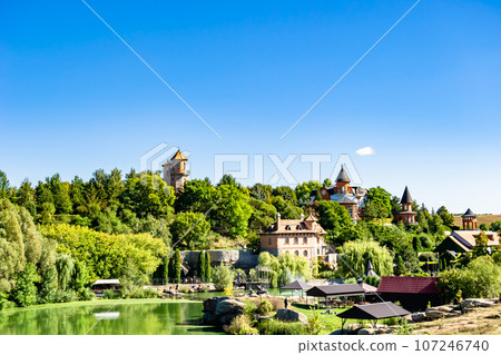 Photography on theme ancient brick castle with large tower 107246740