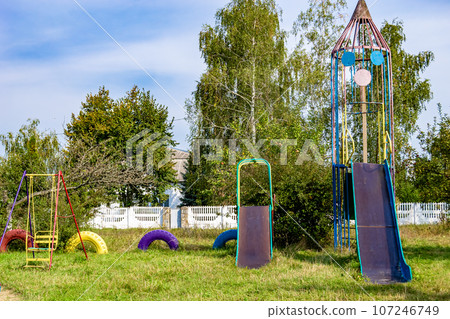 Photography on theme empty playground equipment for kids Photography on theme empty playground equipment for kids 107246749