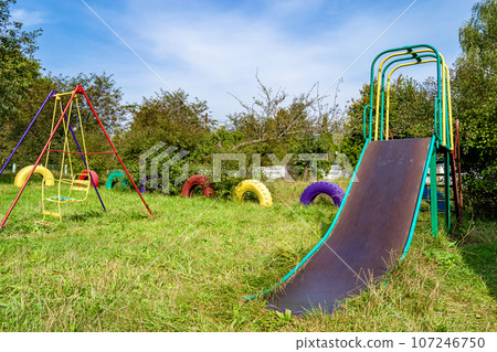 Photography on theme empty playground equipment for kids 107246750