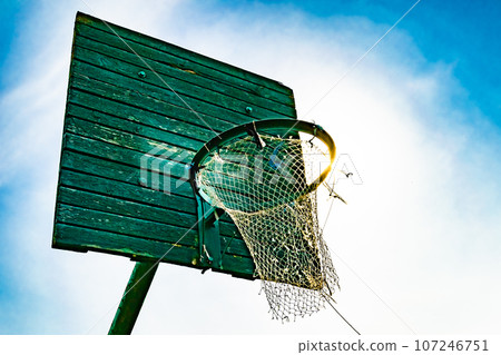 Photography on theme old basketball hoop of net basket Photography on theme old basketball hoop of net basket 107246751