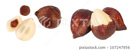 Salak snake fruit isolated on white background with full depth of field. Top view. Flat lay. 107247956