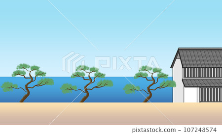 Pine forest and buildings near the seaside in the Edo period 107248574