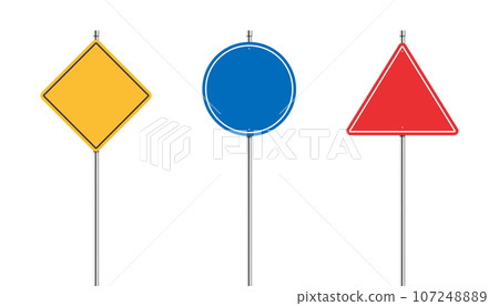 road signs isolated. realistic blank traffic regulatory banners. empty banners mock up element . Vector illustration road signs isolated. realistic blank traffic regulatory banners. empty banners mock up element . Vector illustration 107248889