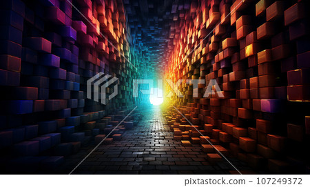Illustration portraying a vivid and mysterious dark tunnel. An enigmatic journey. Illustration portraying a vivid and mysterious dark tunnel. An enigmatic journey. 107249372