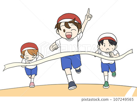 Elementary school students finishing on the ground 107249565