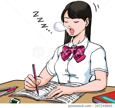 A high school girl studies hard to pass the university entrance exam but falls asleep in summer clothes 107249660