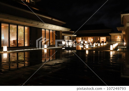 Night view of The Ritz-Carlton Okinawa, a luxury resort hotel in tropical Okinawa 107249793