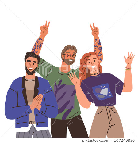 Happy people concept. Vector illustration Happy people value time spent with family and friends Men and women happy be at game cheer on their team People on event or ceremony share stories 107249856