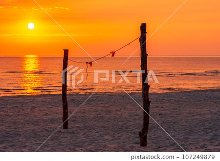 Landscape on Sylt island at sunset, horizon over the North Sea, Germany 107249879