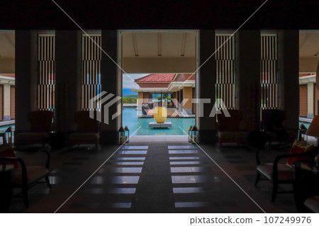 Lobby entrance of The Ritz-Carlton Okinawa, a luxury resort hotel in tropical Okinawa Lobby entrance of The Ritz-Carlton Okinawa, a luxury resort hotel in tropical Okinawa 107249976
