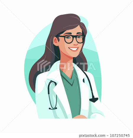 Medicine concept with young woman doctor in thin line style. Consultation and diagnosis. Vector illustration. 107250745