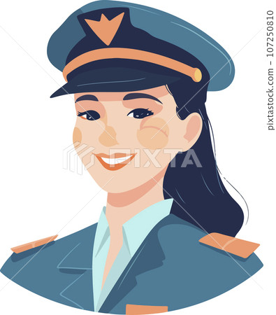Smiling young woman pilot. Captain of passenger plane. Isolated flat vector design. Smiling young woman pilot. Captain of passenger plane. Isolated flat vector design. 107250810