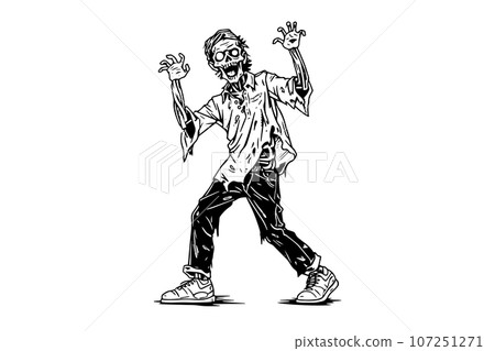 Zombie hand drawn ink sketch. Engraved style vector illustration. Zombie hand drawn ink sketch. Engraved style vector illustration. 107251271