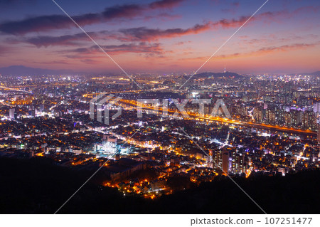 Downtown Seoul after Sunset and Beautiful cityscape with lights, Seoul, South Korea. Downtown Seoul after Sunset and Beautiful cityscape with lights, Seoul, South Korea. 107251477