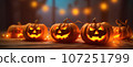 Halloween background, glowing Halloween pumpkins. the day of the Dead. terrible holiday. 107251799