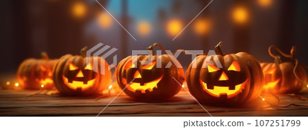 Halloween background, glowing Halloween pumpkins. the day of the Dead. terrible holiday. 107251799