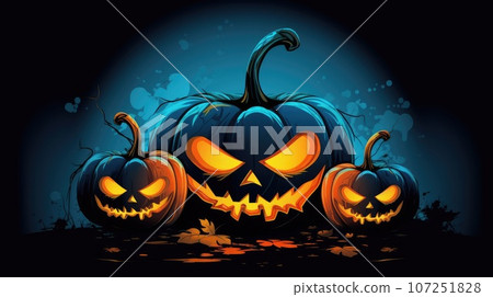 Halloween background, glowing Halloween pumpkins. the day of the Dead. terrible holiday. Halloween background, glowing Halloween pumpkins. the day of the Dead. terrible holiday. 107251828