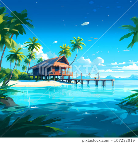 Illustration of a beautiful view of a tropical island Illustration of a beautiful view of a tropical island 107252019