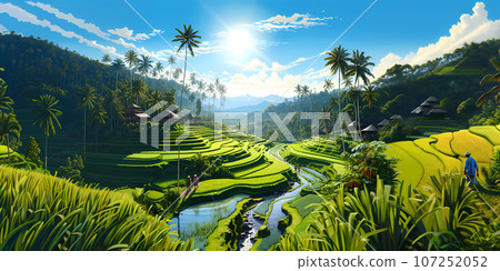Illustration of the beautiful view of traditional rice terraces Illustration of the beautiful view of traditional rice terraces 107252052