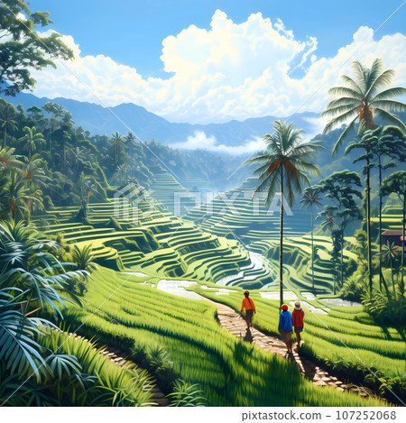 Illustration of the beautiful view of traditional rice terraces 107252068