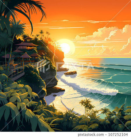 Illustration of a beautiful view of Uluwatu, Bali, Indonesia Illustration of a beautiful view of Uluwatu, Bali, Indonesia 107252104