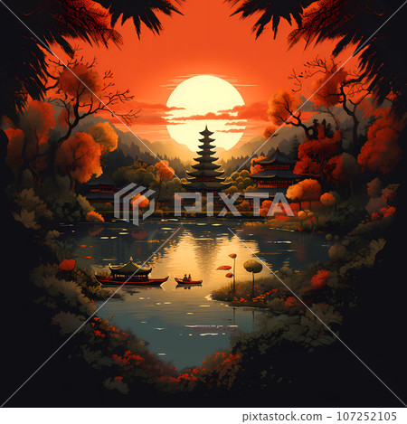Illustration of a beautiful view of Ulun Danu, Bali, Indonesia Illustration of a beautiful view of Ulun Danu, Bali, Indonesia 107252105