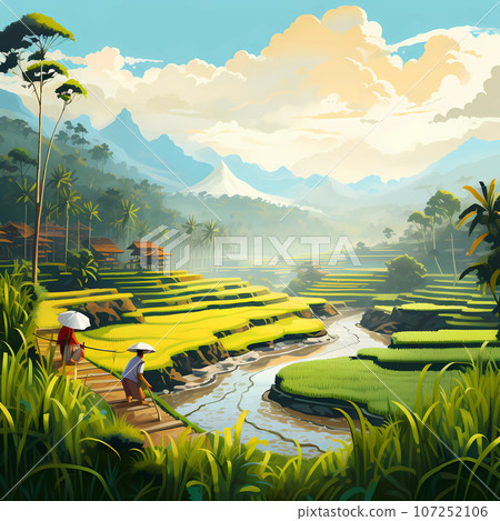 Illustration of the beautiful view of traditional rice terraces 107252106