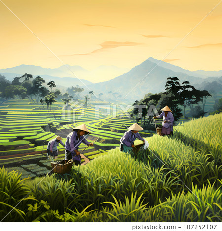Illustration of the beautiful view of traditional rice terraces 107252107