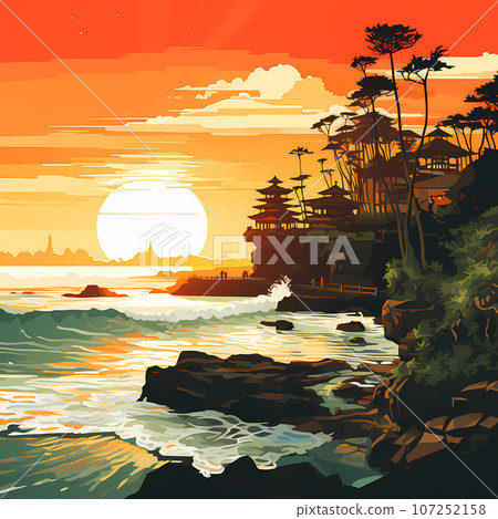 Illustration of a beautiful view of Tanah Lot, Bali, Indonesia 107252158