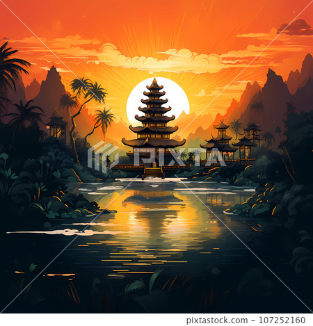 Illustration of a beautiful view of Ulun Danu, Bali, Indonesia 107252160