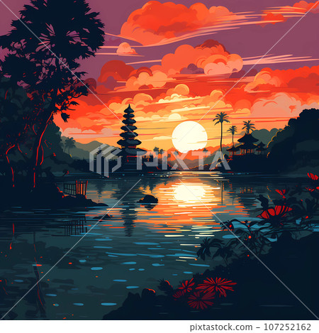 Illustration of a beautiful view of Ulun Danu, Bali, Indonesia 107252162