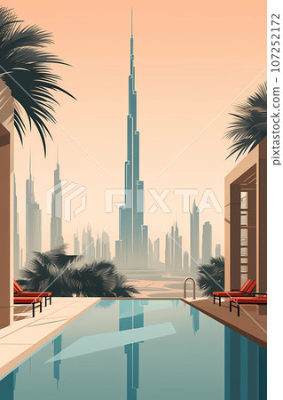 Illustration of the beautiful city of Dubai. United Arab Emirates 107252172