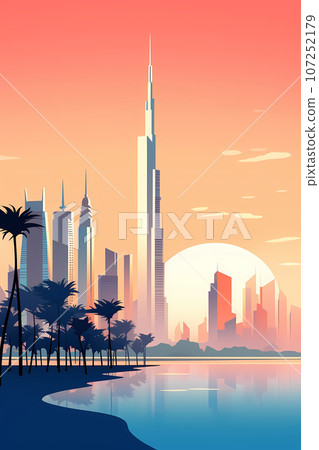 Illustration of the beautiful city of Dubai. United Arab Emirates 107252179