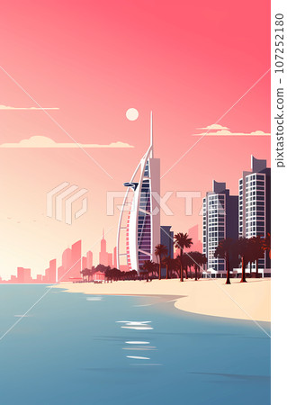 Illustration of the beautiful city of Dubai. United Arab Emirates 107252180